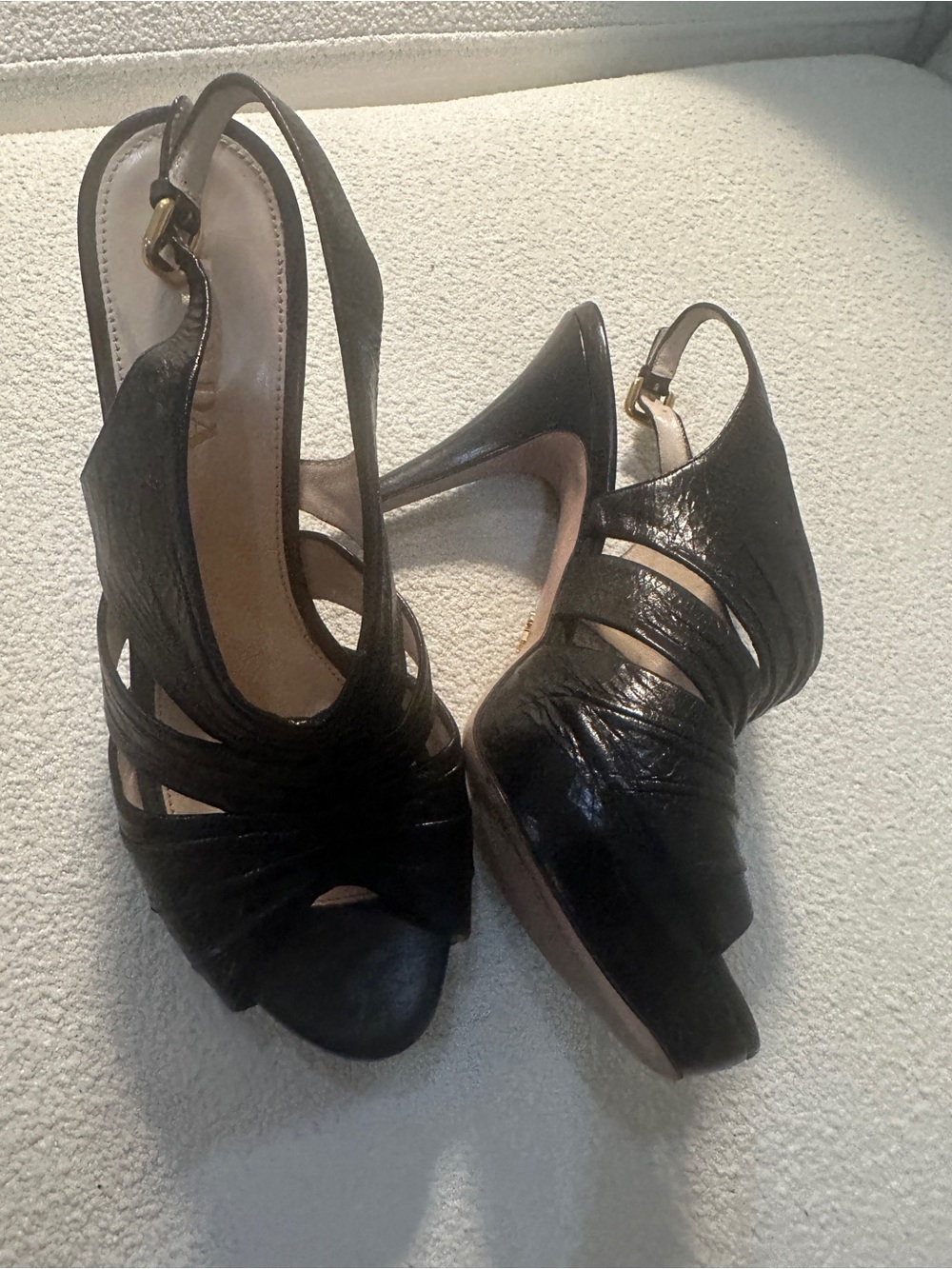 Prada Black Leather Strappy Slingback Heels - Picture 3 of 4